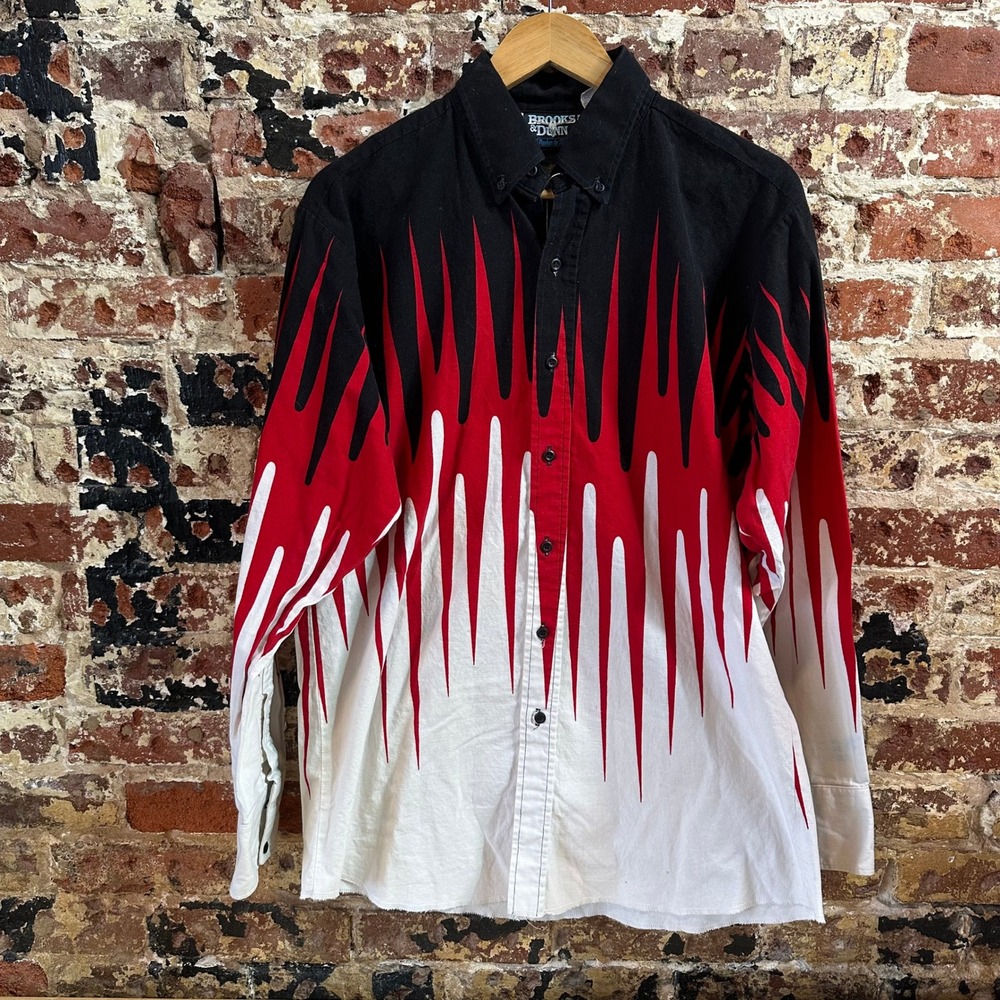 VTG Brooks & Dunn Western Flame Shirt Mens 16.5x34 Button Red Southwest Large